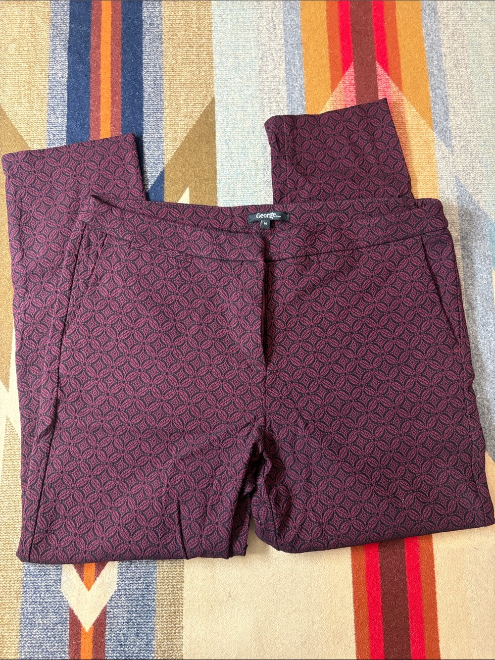 George Women's Burgundy Patterned Ankle Pants